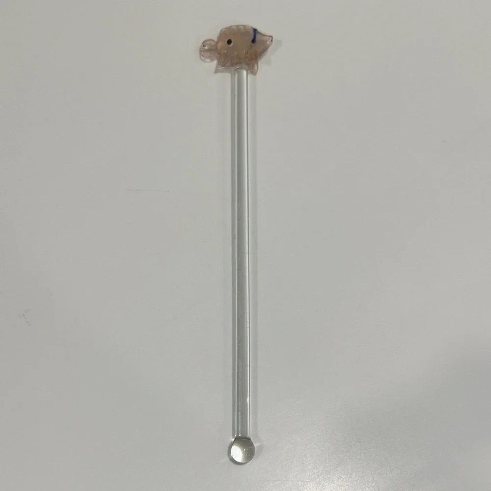 Handmade Glass Cocktail Stirrer, Clear Glass Stirrer with Handblown Fish Top